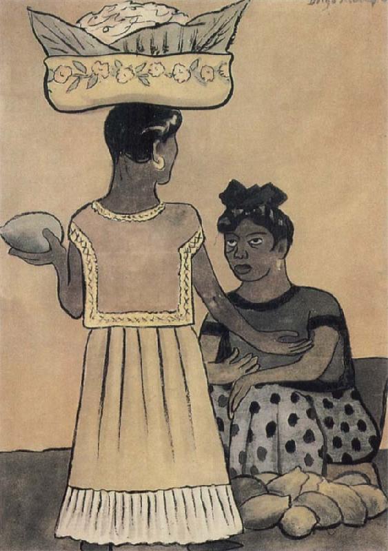 Diego Rivera Two Woman